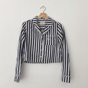 silky cropped button pajama top